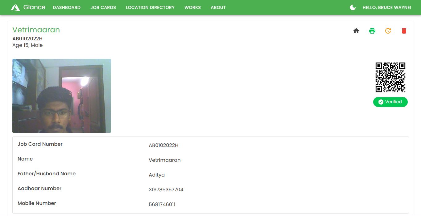 Job card of a MGNREGA worker